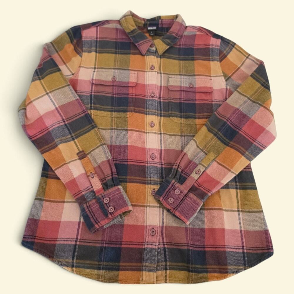 Patagonia Women's Large Long Sleeve Fjord Flannel Shirt Kiln Pink Plaid